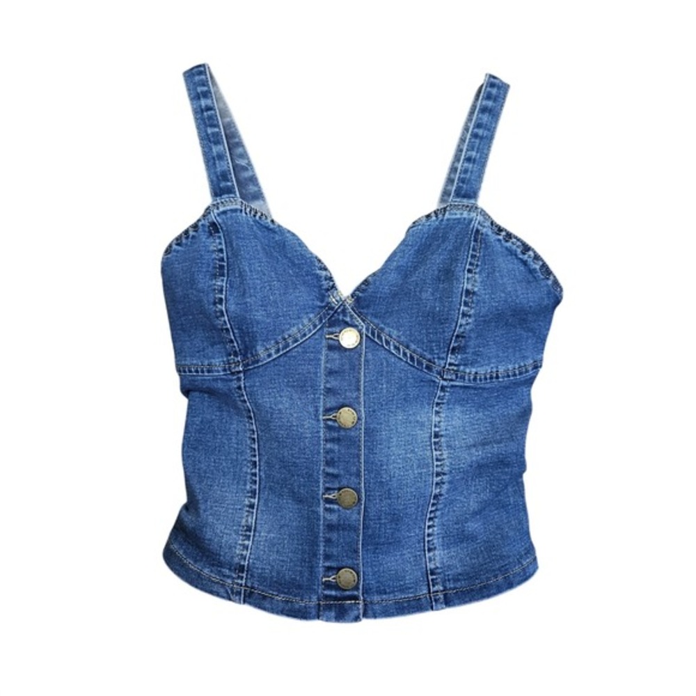 NWT Bebe Denim Corset Top Bustier Sweetheart Neckline Blue Jean Stretch Jr Small